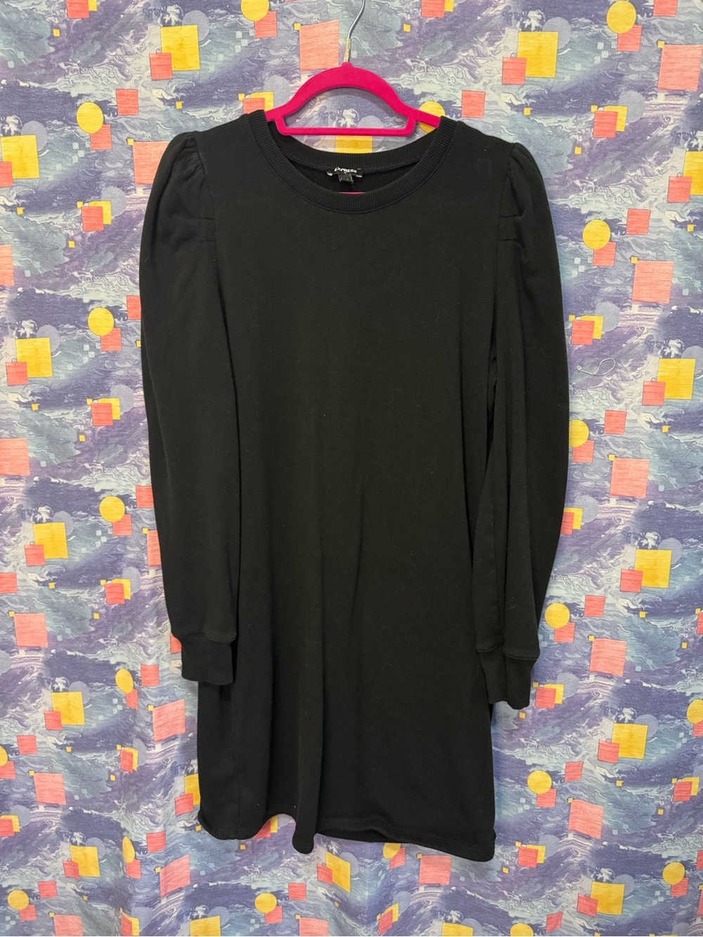Express Black Long Sleeve Puff Shoulder Dress
